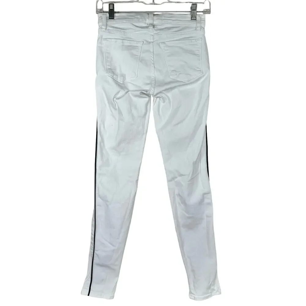 J Brand White Skinny Jeans Black Piping 25 Ankle Preppy